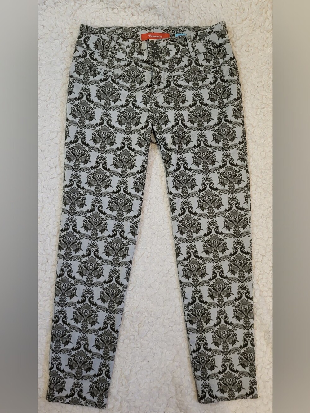 Anthropologie Cartonnier Pants Women's 2 Charlie Ankle Brocade Green Gray Print